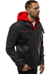 Kurtka skórzana męska czarno-czerwona OZONEE N/6129Z