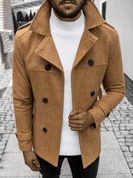 Płaszcz męski z pagonami jasno-camelowy OZONEE O/5627