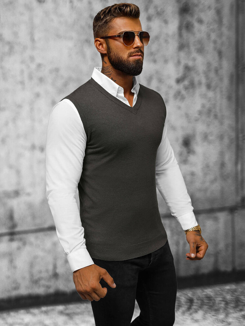 Sweter męski bez rekawów grafitowy OZONEE NB/MM6005/3Z