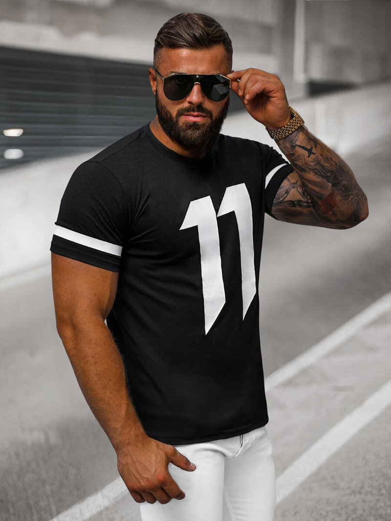 T-shirt męski czarny OZONEE O/8T1262/3