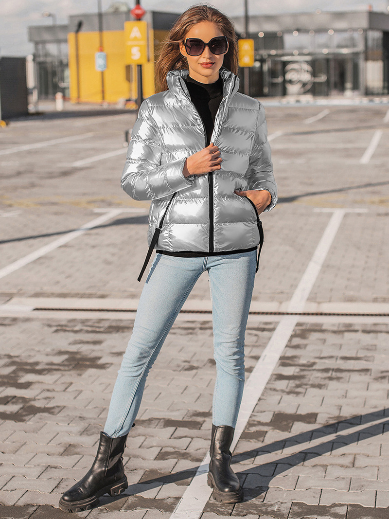 Kurtka pikowana damska srebrna OZONEE JS/M23061/6Z