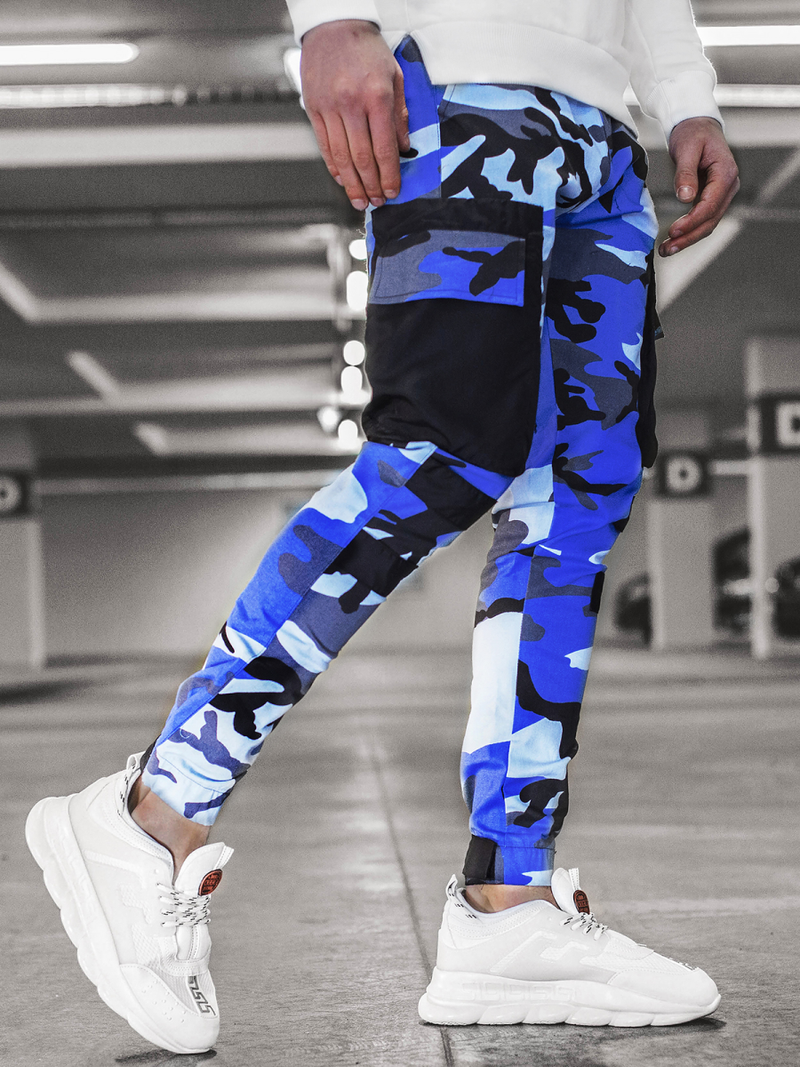 Spodnie męskie chino joggery niebiesko-czarne OZONEE G/11131