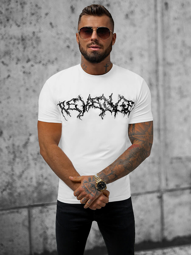 T-shirt męski slim fit biały OZONEE NB/MT3027