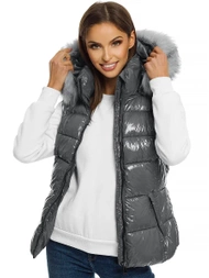 Kamizelka damska pikowana z futerkiem szara OZONEE O/DK027/24