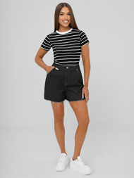 T-shirt damski w paski czarny OZONEE JS/96T659/3