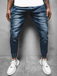Spodnie męskie joggery jeansowe ciemnoniebieskie OZONEE OT/1076