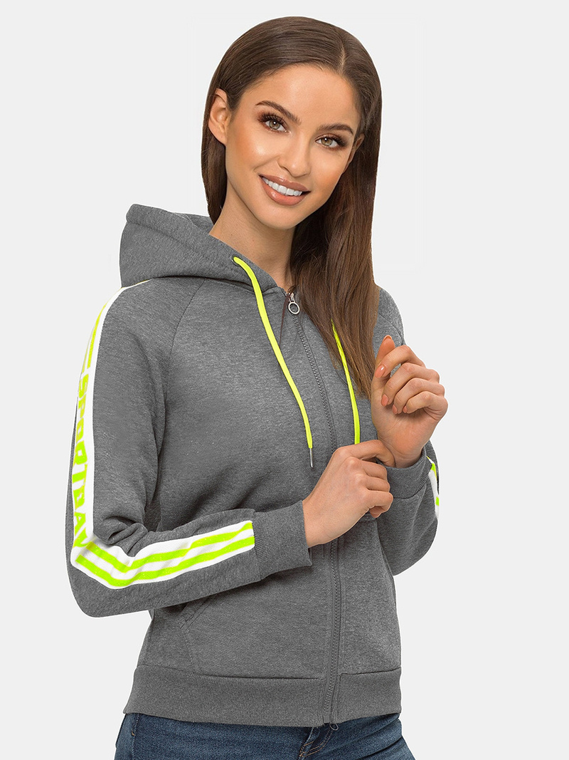 Bluza z kapturem rozpinana damska grafitowa OZONEE JS/B26046
