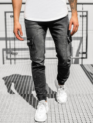 Spodnie jeansowe joggery męskie czarne OZONEE DR/TF067Z