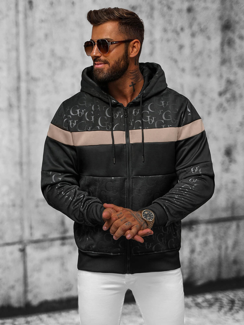 Bluza męska z kapturem rozpinana czarna OZONEE JS/3B557