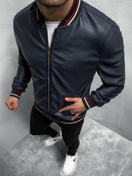 Kurtka przejściowa skórzana męska bomberka granatowa OZONEE N/6707