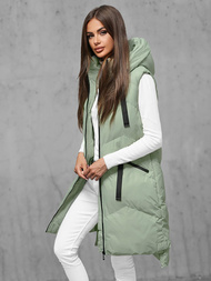 Kamizelka damska długa pikowana z kapturem jasno-zielona OZONEE JS/M788/236Z