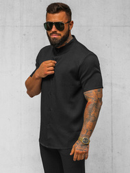 Koszula męska z krótkim rękawem czarna OZONEE O/Y972T