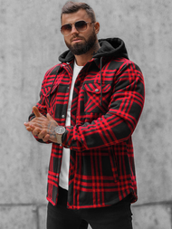 Koszula flanelowa męska ocieplana czarno-czerwona OZONEE O/3A91/4