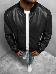 Чоловіча шкіряна куртка Чорна OZONEE N/7110/1