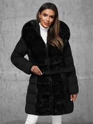 Kurtka zimowa damska długa z futerkiem czarna OZONEE JS/5M3158/392