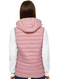 Kamizelka damska pikowana z kapturem pudrowa OZONEE JS/M23039/354