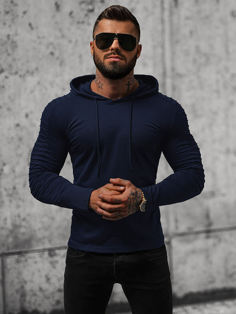 Longsleeve męski z kapturem granatowy OZONEE O/B258