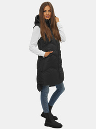 Kamizelka damska długa pikowana z kapturem czarna OZONEE JS/M788/392