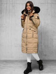 Kurtka zimowa damska długa pikowana beżowa OZONEE O/W377