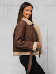 Жіноча шкіряна kуртка kоричнева OZONEE O/81331Z