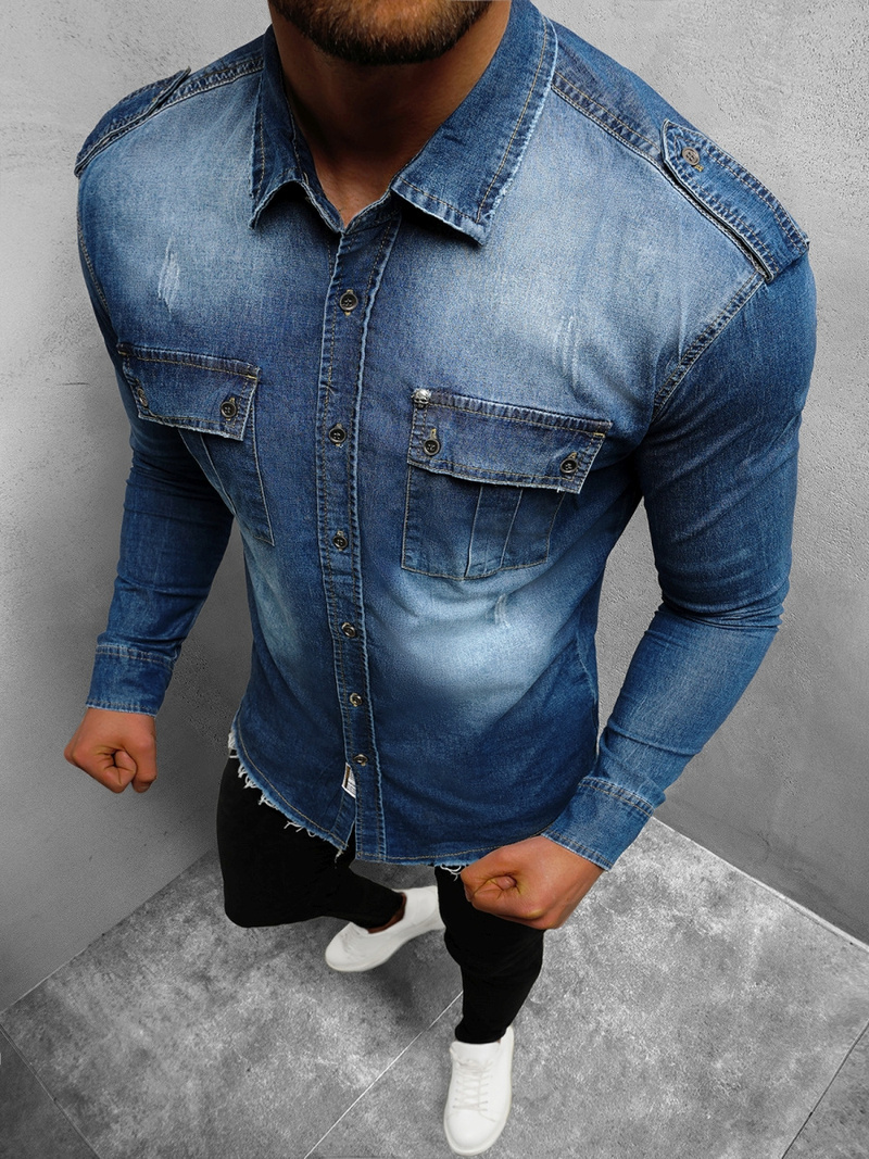 Чоловіча джинсова сорочка Синя OZONEE NB/MC702BC