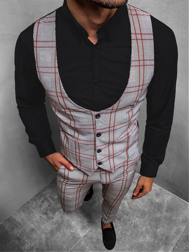 Чоловічий комплект - жилетка та штани чінос Сiро-Червоний OZONEE DJ/5598