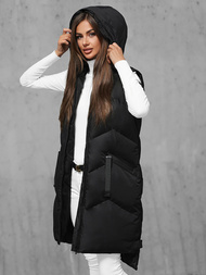 Kamizelka damska długa pikowana z kapturem czarna OZONEE JS/M788/392Z