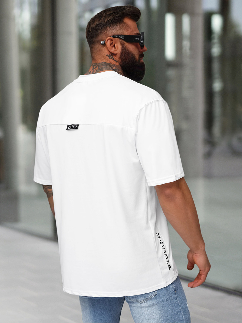 T-shirt męski loose fit biały OZONEE O/QQ1185