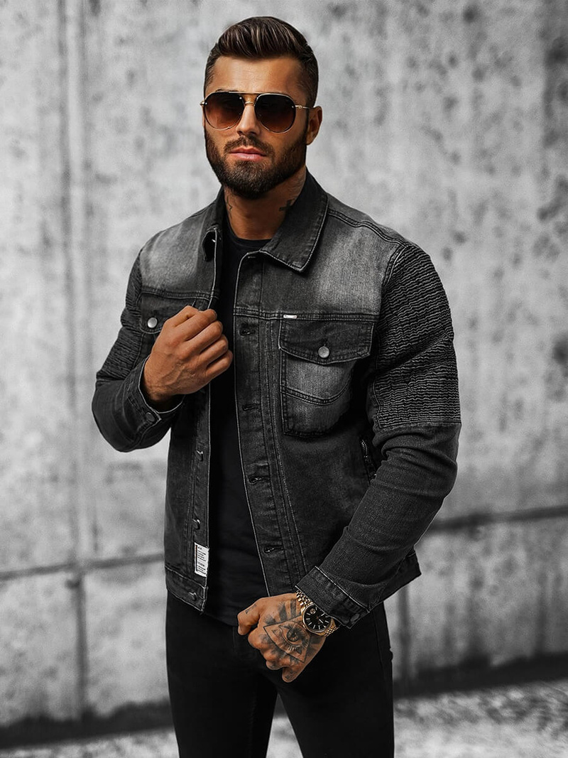 Kurtka męska jeansowa czarna OZONEE NB/MJ521N