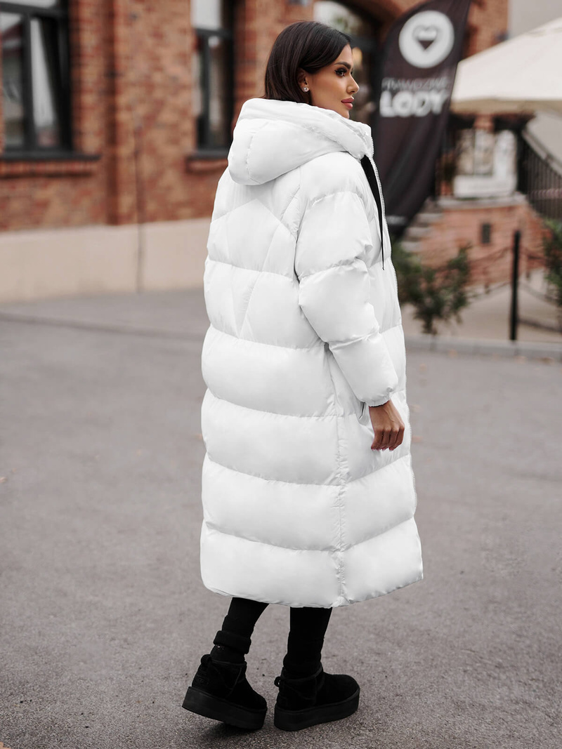 Kurtka zimowa damska długa pikowana biała OZONEE JS/5M3163/281Z