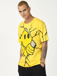 T-Shirt męski z nadrukiem żółty OZONEE MR/21537