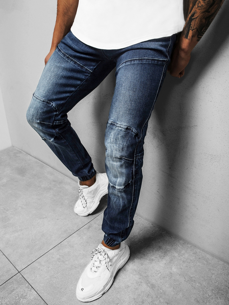 Spodnie jeansowe joggery męskie ciemno-niebieskie OZONEE NB/MP0011BS