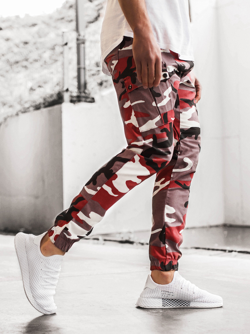 Spodnie męskie joggery bordo-beżowe OZONEE A/0853