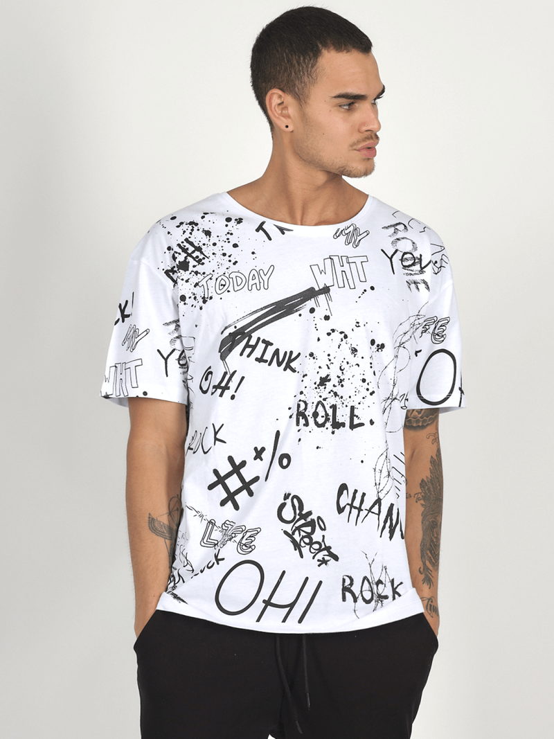 T-Shirt męski z nadrukiem biały OZONEE MR/21530