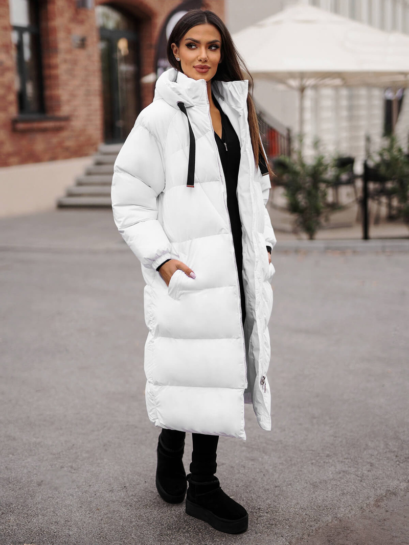 Kurtka zimowa damska długa pikowana biała OZONEE JS/5M3163/281Z