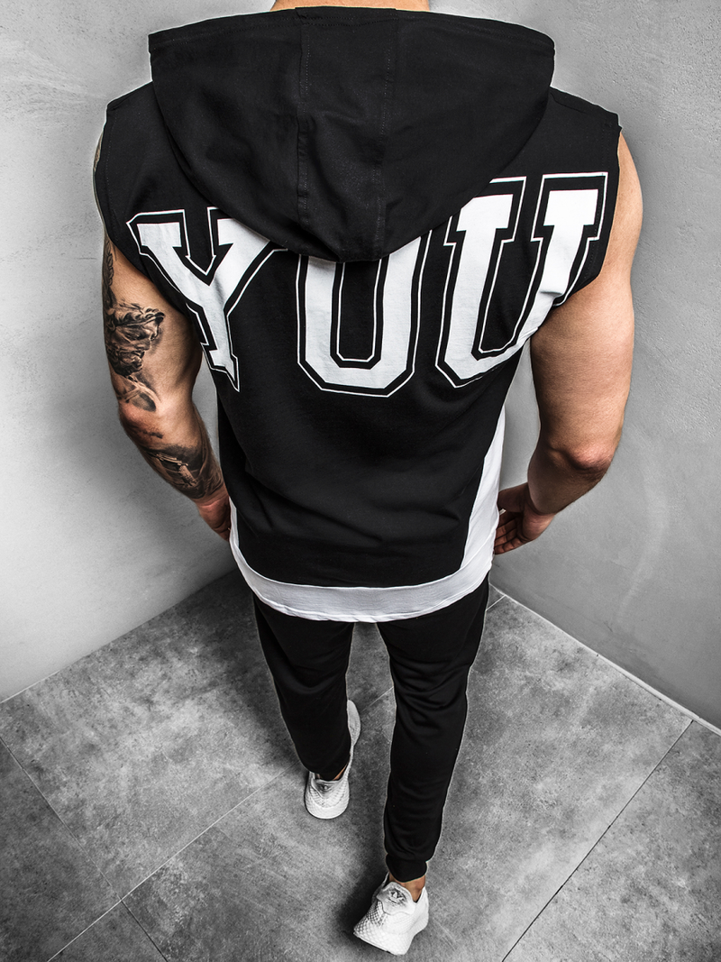 T-Shirt z kapturem męski czarny OZONEE B/60042Z