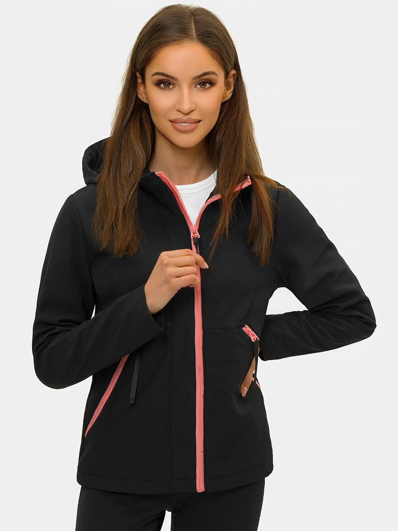 Kurtka softshell damska z kapturem czarna OZONEE JS/HD183/1