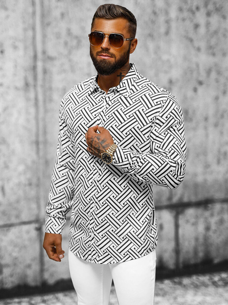 Koszula męska czarno-biała OZONEE E/9000/3Z