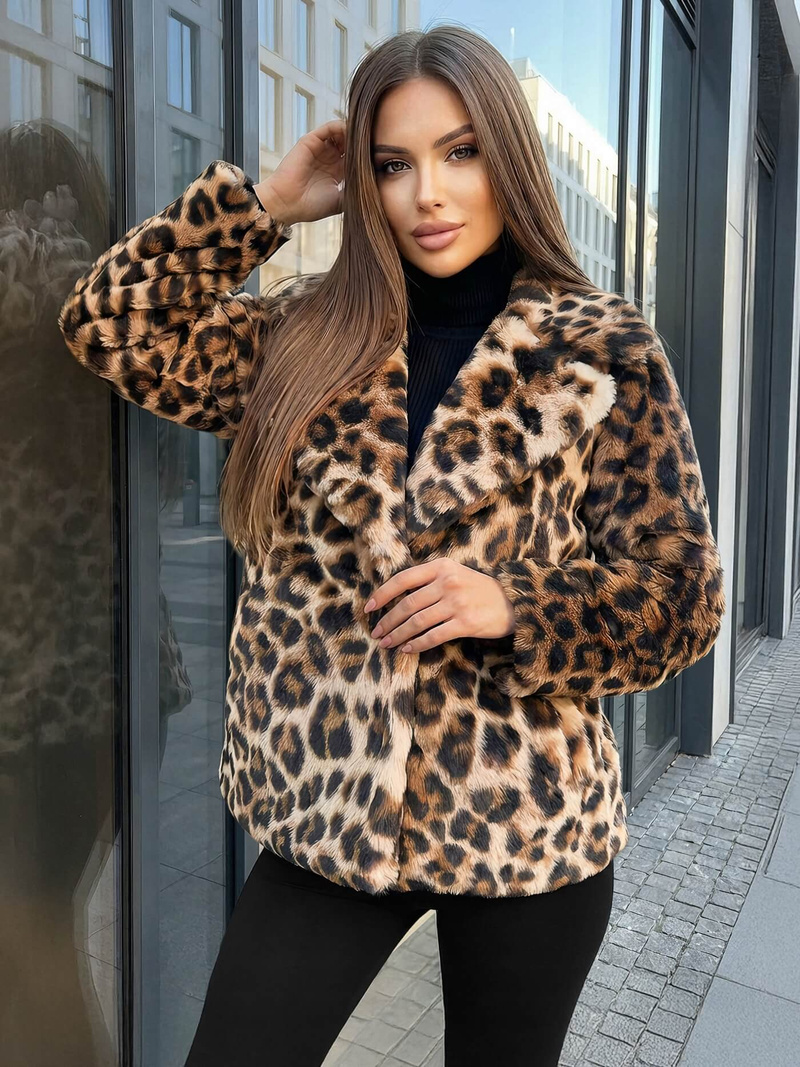 Kurtka zimowa damska futrzana beżowo-brązowa OZONEE JS/61M8500/158Z