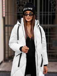 Kurtka zimowa damska długa pikowana biała OZONEE JS/5M3168/281Z