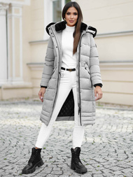 Kurtka zimowa damska długa pikowana szara OZONEE O/W377Z