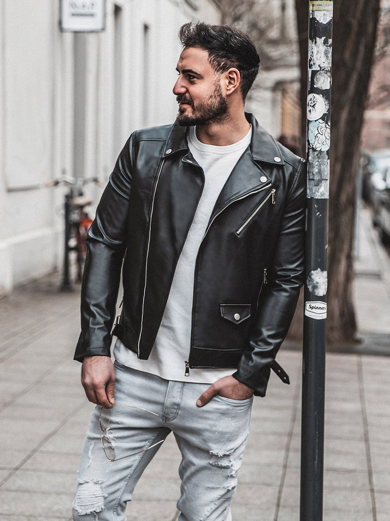 Kurtka skórzana męska ramoneska czarna OZONEE O/5625Z