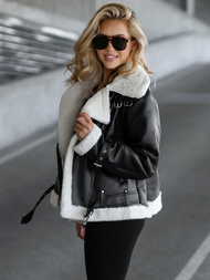 Kurtka skórzana damska z kożuchem czarno-biała OZONEE JS/11Z8177Z