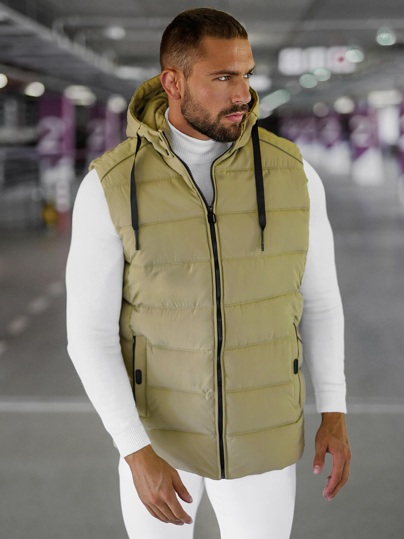 Kamizelka męska pikowana z kapturem beżowa OZONEE JS/57M7507/62Z