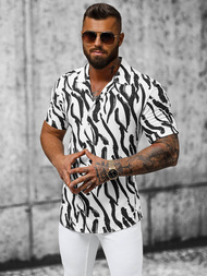 Сорочка чоловіча з коротким рукавом Бiло-Чорна OZONEE E/1400/59