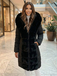 Kurtka zimowa damska długa z futerkiem czarna OZONEE JS/5M3158/392Z