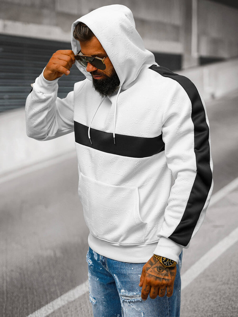 Bluza z kapturem męska biała OZONEE JS/3B565