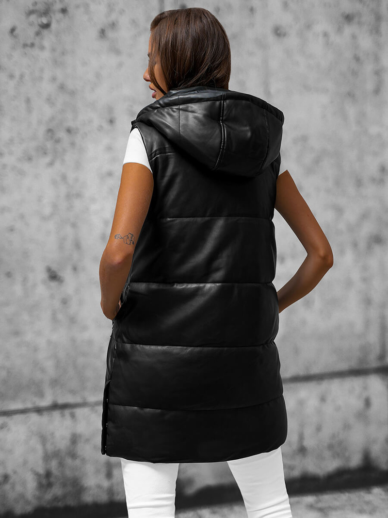 Kamizelka damska długa skórzana czarna OZONEE O/AY756Z