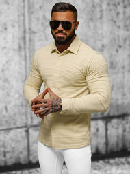 Bluza męska z kołnierzykiem beżowa OZONEE O/TB2271