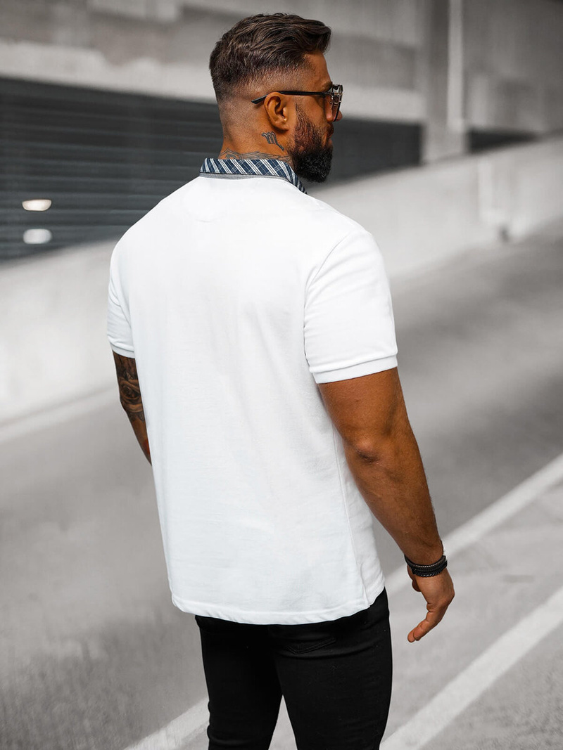 Koszulka męska polo ze stójka biała OZONEE O/DA803